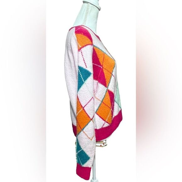 Halogen x Atlantic-Pacific Argyle Pink Sweater - Picture 3 of 5